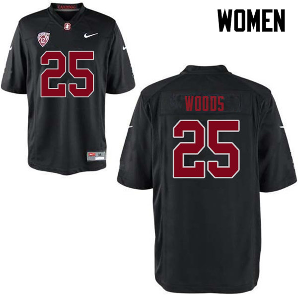 Women #25 Justus Woods Stanford Cardinal College Football Jerseys Sale-Black - Click Image to Close
